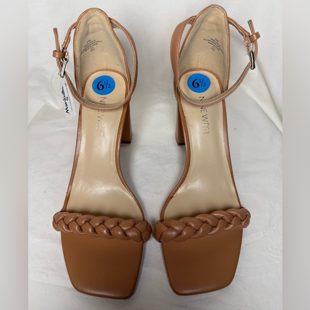 Nine West Allha 3 Braided Strap Chunky Heels in Macaroon Tan 6.5 - Picture 7 of 13